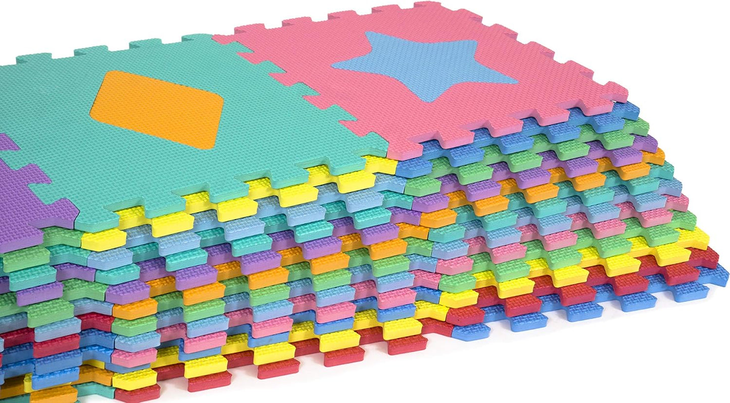 Kids Foam Puzzle Floor Play Mat with Shapes & Colors 36 Tiles, 12"X12" and 24 Borders