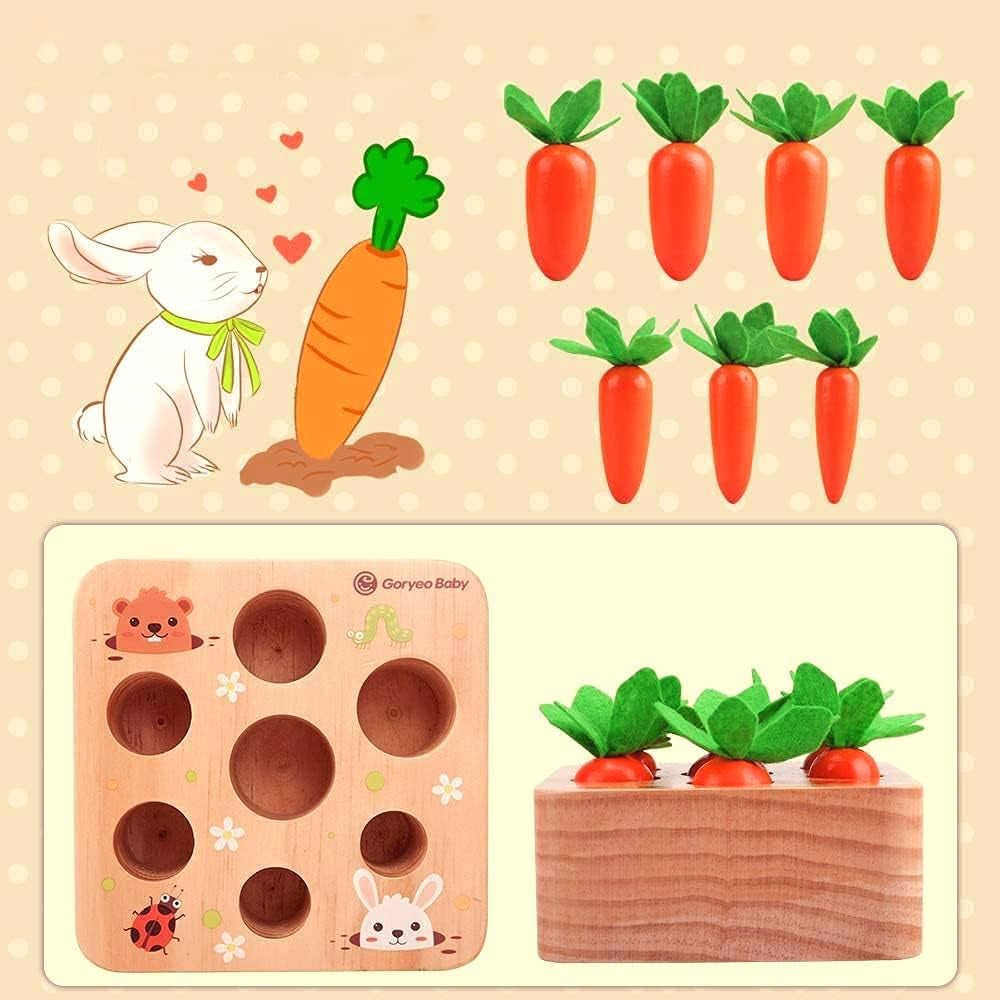 Montessori Educational Toys Wooden Carrots Harvest Shape Size Sorting Games for Matching Puzzle Gift Preschool Learning for Boys Girls Kids Toddlers 1 2 3 Year Old (Carrot Harvest)