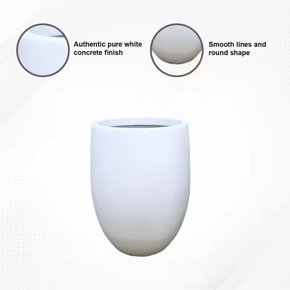 21.7 In. Tall Pure White Lightweight Concrete Outdoor round Bowl Planter