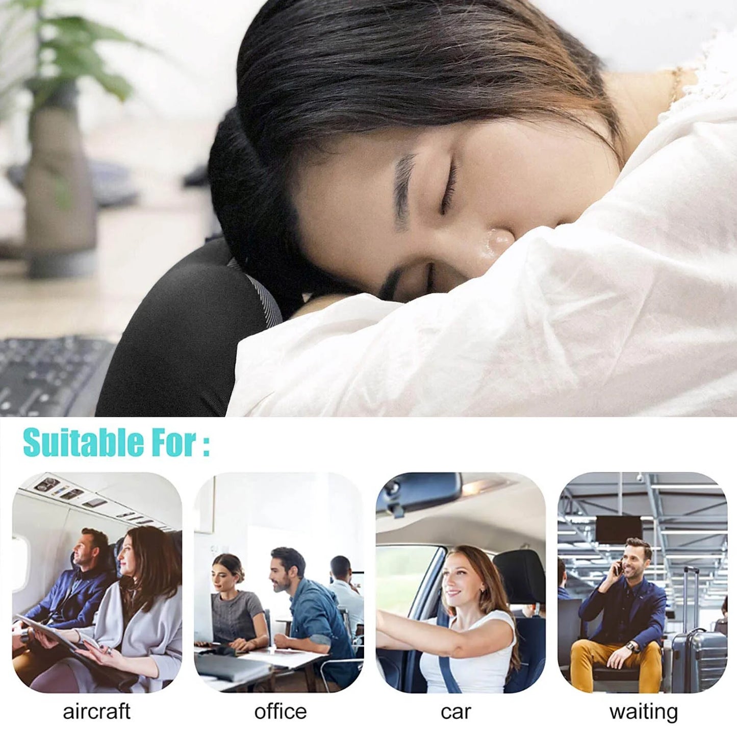 Neck Pillow Travel Pillow, Best Memory Travel Neck Pillow for Airplane Sleeping Travel Pillows with Storage Bag, Sleep Mask and Earplugs-Prevent (Black)