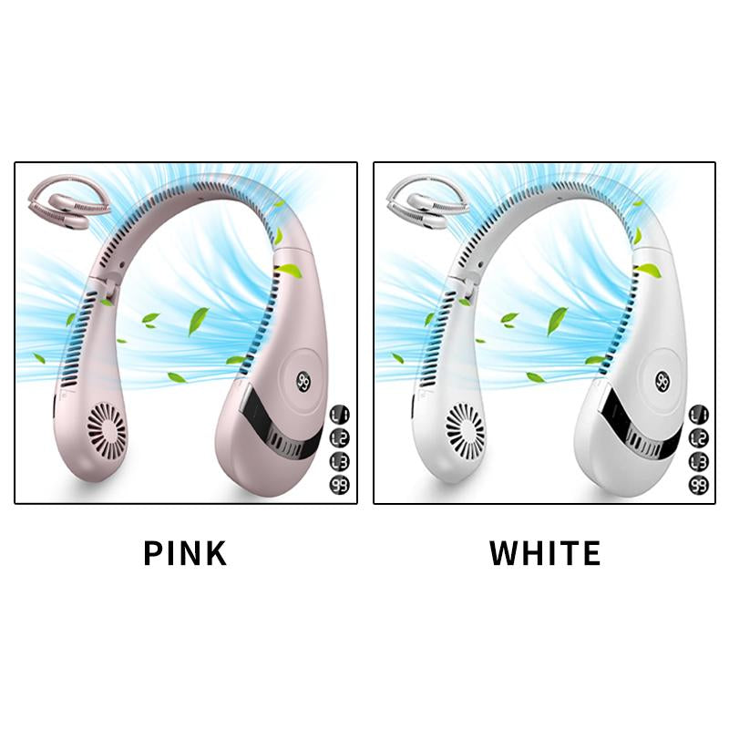 ICESTONE Foldable Portable Neck Fan with LCD Display,Portable Hands Free Fan,Mini Rechargeable Fan,Bladeless Neck Fan,Small Neck Air Conditioner,360° Airflow Strong Cooling,Bladeless Mute 3 Speeds,For Indoor Outdoor Home Office Travel Sports