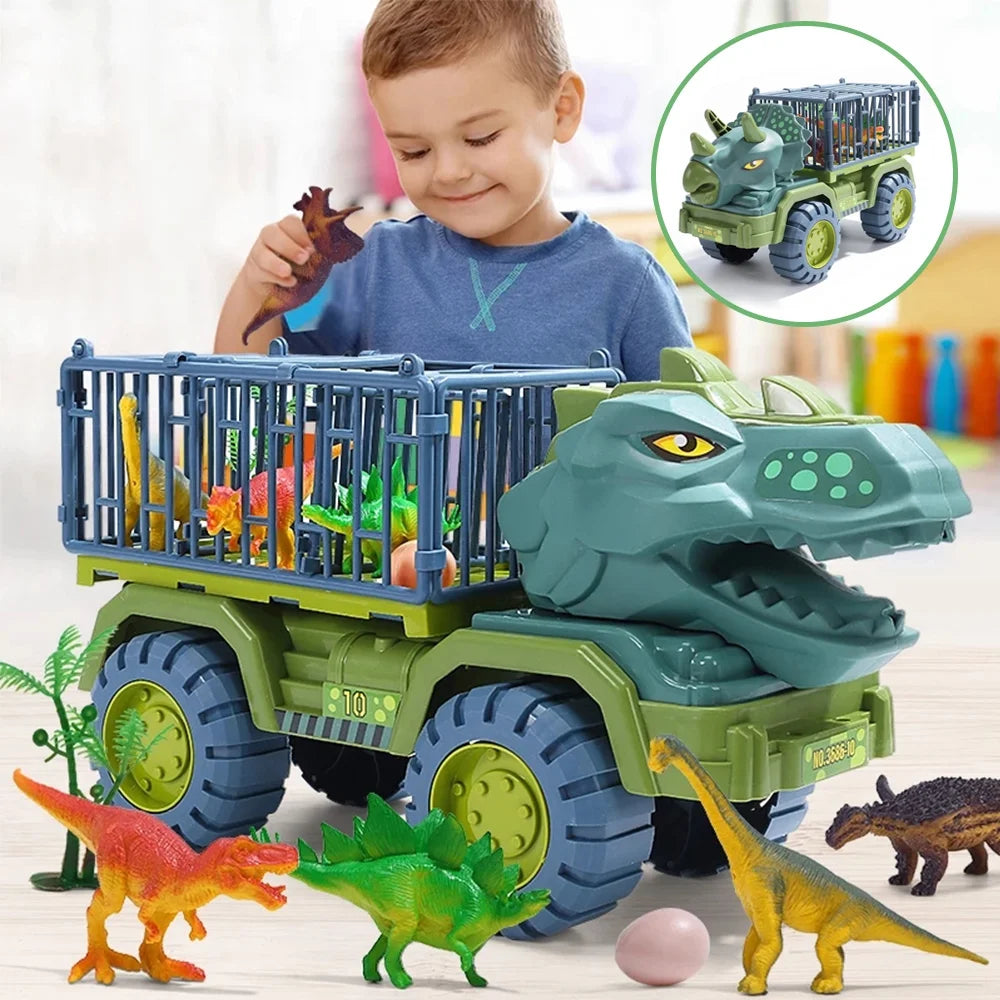 Toy Truck, Dinosaur Transport Car Carrier Truck with Dinosaur Toys, Friction Powered Cars, Activity Playmat, Dino Car Playset Toys for Kids Boys