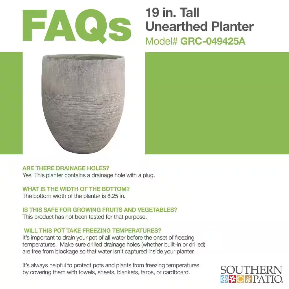 17 In. Jennings Large Gray Plastic Fiberglass Tall Decorative Planter (17 In. D X 19 In. H) with Drainage Hole