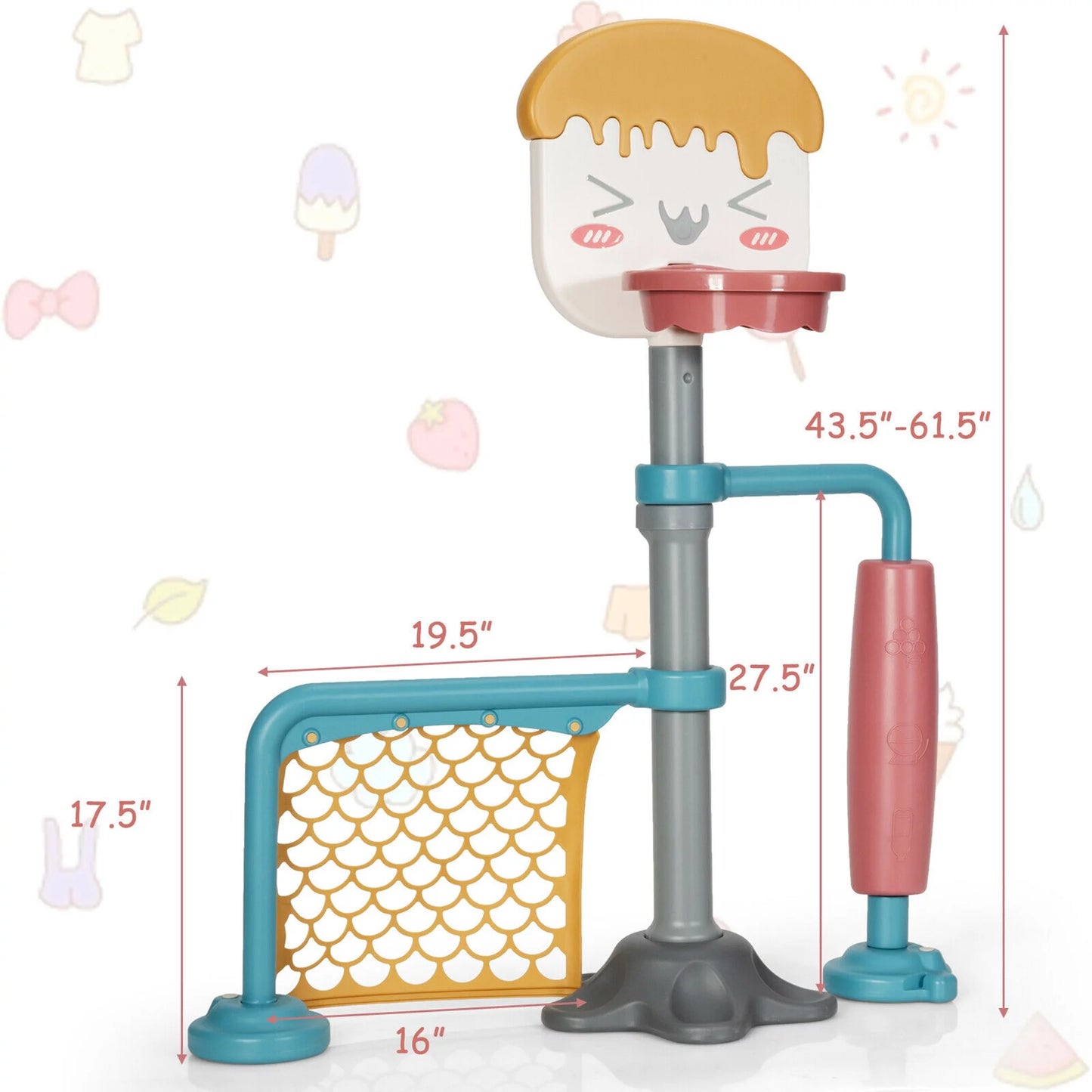3-In-1 Basketball Stand Set W/ Soccer & Roller Adjustable Height