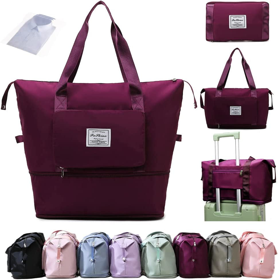 Expandable Travel Duffel Bag with Dry and Wet Separation - Large Capacity Folding Travel Bag