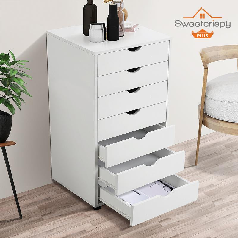Sweetcrispy plus 7 Drawer Chest - Dresser Storage Cabinets Dressers Wooden Dresser Bedroom Cabinet with Wheels Mobile Organizer Drawers for Office, Home
