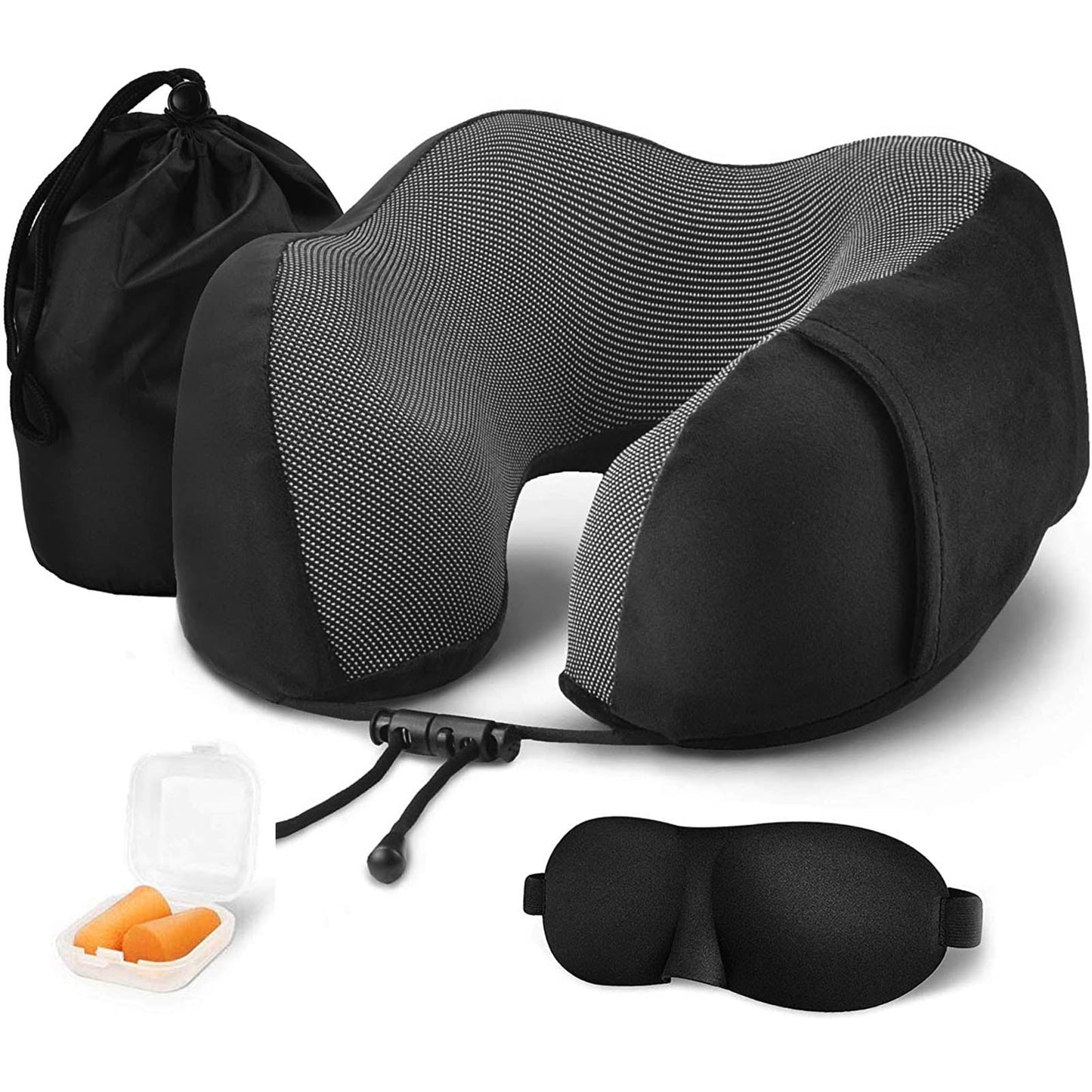 Neck Pillow Travel Pillow, Best Memory Travel Neck Pillow for Airplane Sleeping Travel Pillows with Storage Bag, Sleep Mask and Earplugs-Prevent (Black)