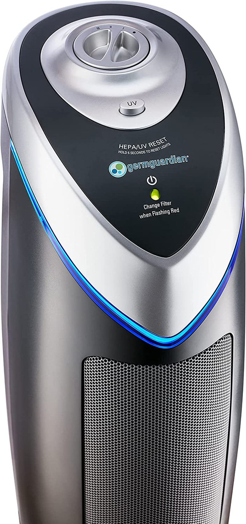 Germguardian Air Purifier with HEPA 13 Filter, Removes 99.97% of Pollutants, Covers Large Room up to 743 Sq. Foot Room in 1 Hr, UV-C Light Helps Reduce Germs, Zero Ozone Verified, 22", Gray, AC4825E