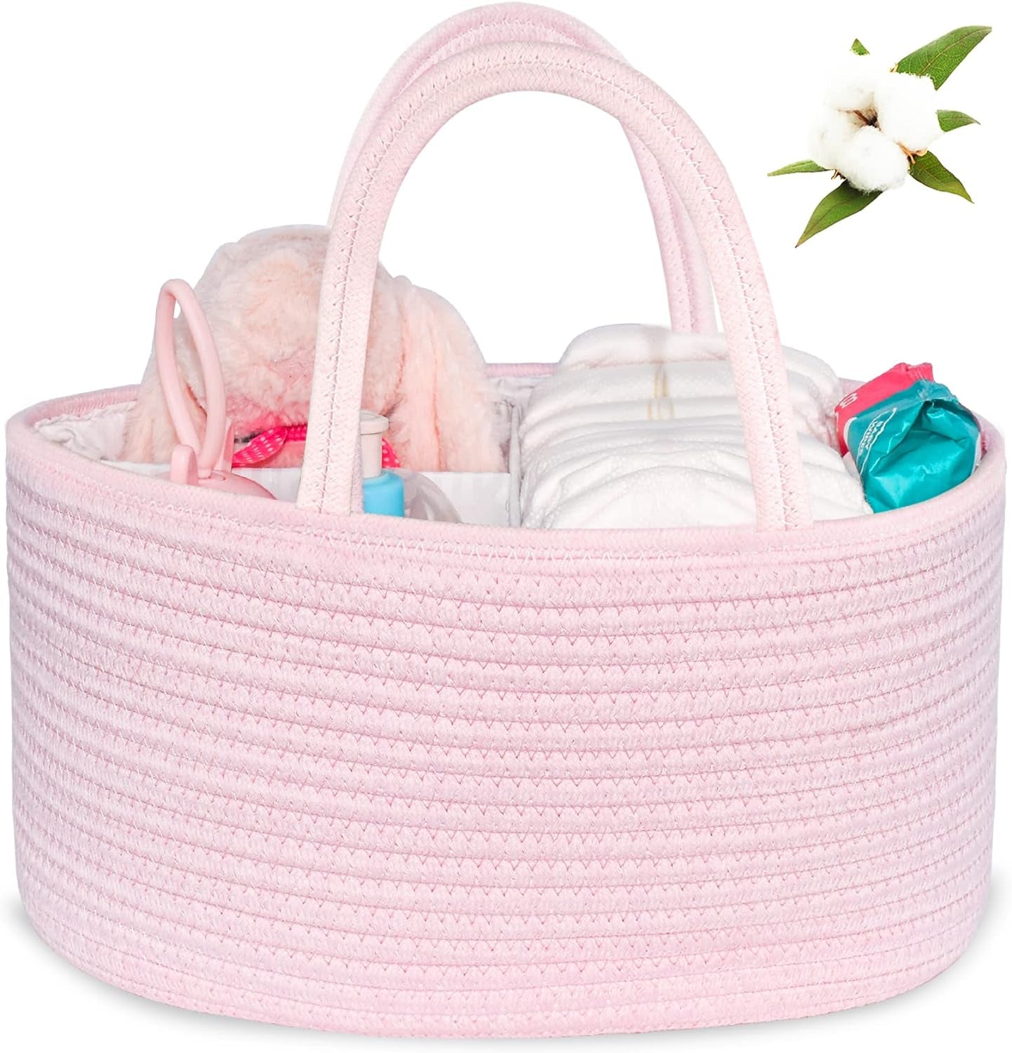 Baby Diaper Caddy, Nursery Storage Bin and Car Organizer for Diapers Wipes, Cotton Rope Basket Changing Table Caddy