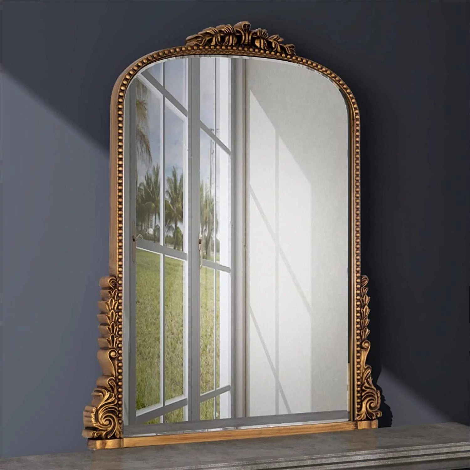 Traditional Baroque Arch Wall Mirror Antique Gold Mirror Wall Decor for Living Room Home 31.5" X 23.6''