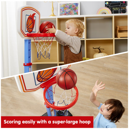 Toddler Basketball Hoop, Indoor Basketball Game Set for Kids 1-3, Adjustable Kids Basketball Goal with 4 Balls for Indoor Outdoor Play