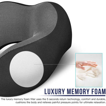 Neck Pillow Travel Pillow, Best Memory Travel Neck Pillow for Airplane Sleeping Travel Pillows with Storage Bag, Sleep Mask and Earplugs-Prevent (Black)