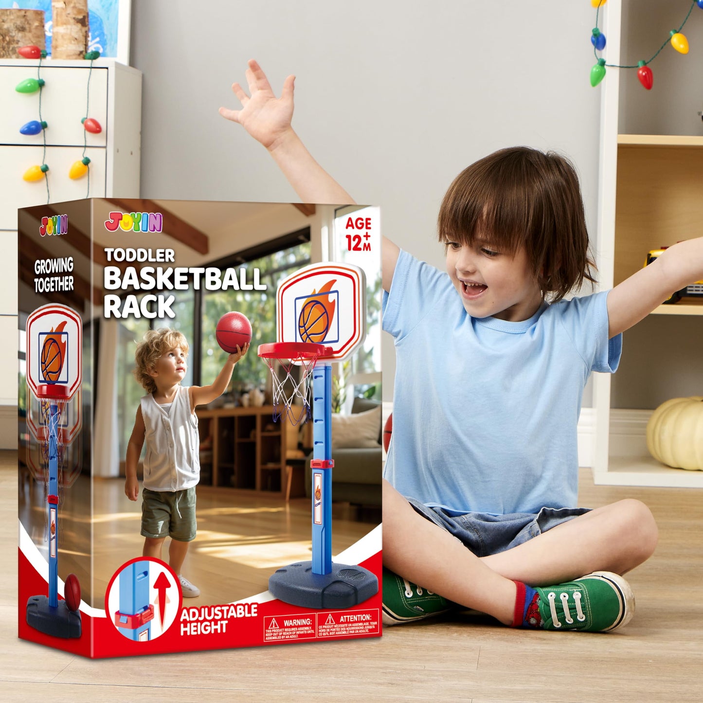 Toddler Basketball Hoop, Indoor Basketball Game Set for Kids 1-3, Adjustable Kids Basketball Goal with 4 Balls for Indoor Outdoor Play