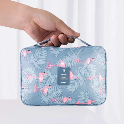 Hanging Travel Toiletry Bag, Flamingo Makeup Cosmetic Organizer Bag for Woman and Girls Bathroom and Shower Organizer Bag Waterproof, Light Blue