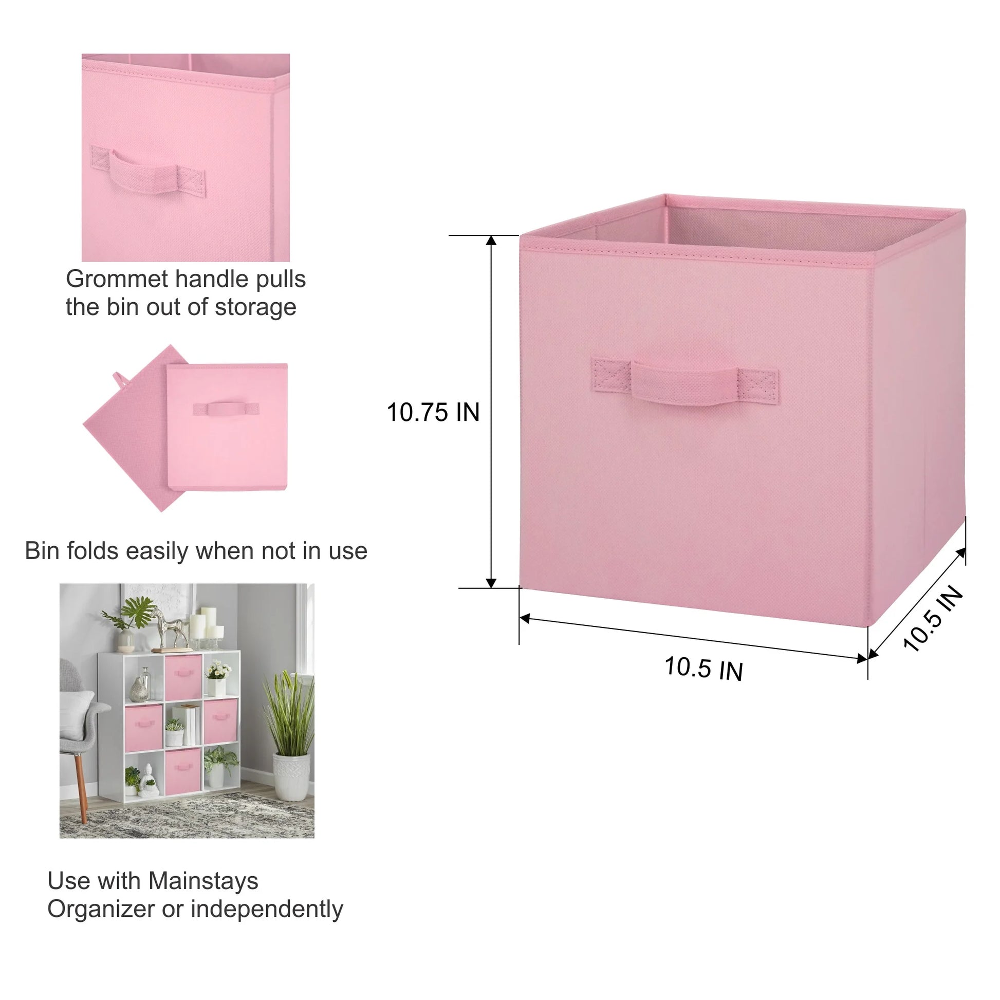Collapsible Cube Fabric Storage Bins (10.5" X 10.5"), 6 Pack, Pink Puff