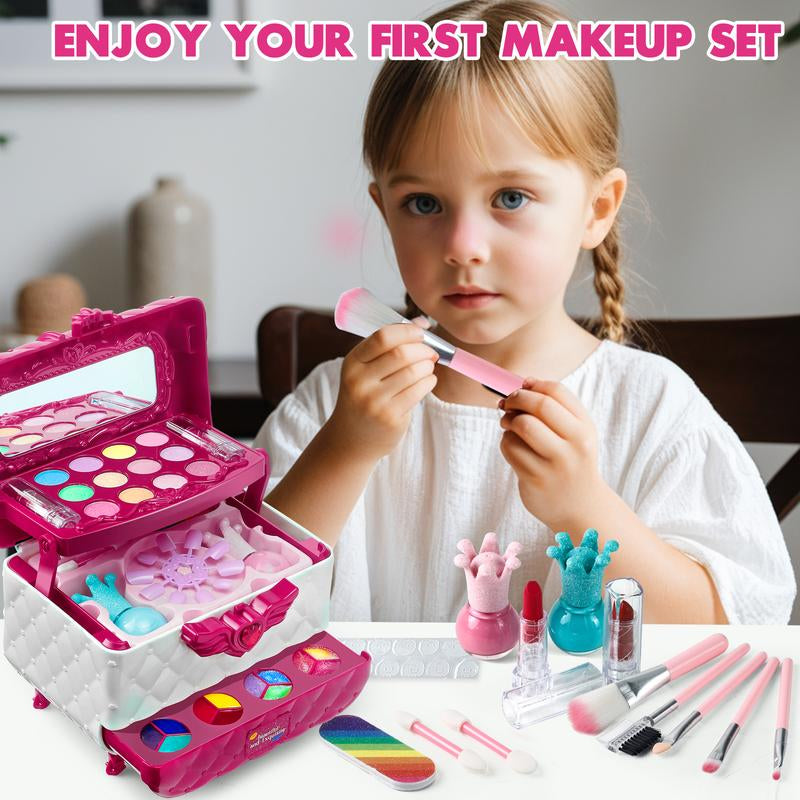 Makeup Kit for Girl, Princess Pretend Play Makeup Set Toys with Mirror, Kids Birthday Gifts