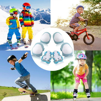 Kids Guards Protective Gear for 3-8 Years Toddlers, Light Blue Knee Pads Elbow Pads with Wrist 3 in 1 Sports Gear Set for Bike, Cycling, Roller Skating, Skateboard