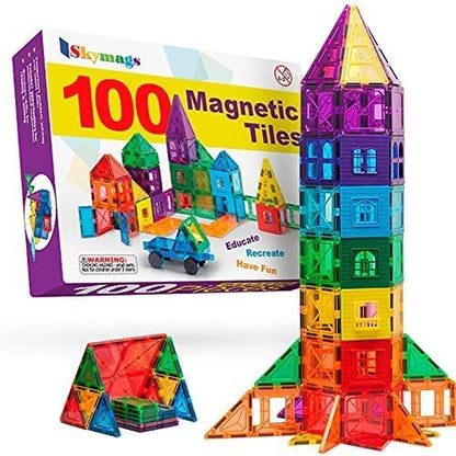 Magnetic Tiles, Magnet Tiles for Kids, Magnetic Building Blocks 100 Pcs Set Toys for Boys and Girls Ages 3 4 5 6 7 8 Year Old, Educational, Inspirational, STEM Toys(100 Set)