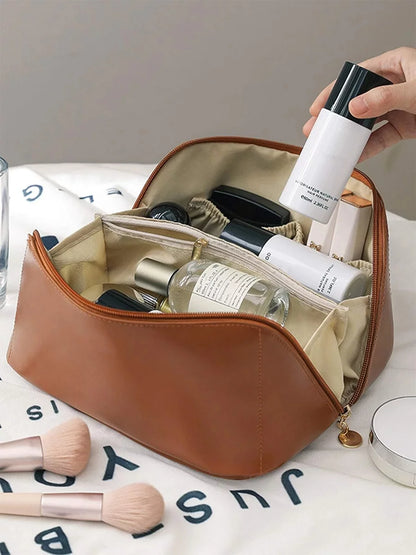 Cosmetic Bag Plain Multi Layer Makeup Bag Zipper Organizer Toiletry Bag Waterproof Travel Bags for Women and Girls Brown