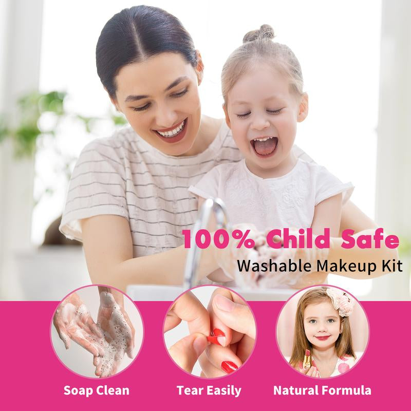 Makeup Kit for Girl, Princess Pretend Play Makeup Set Toys with Mirror, Kids Birthday Gifts