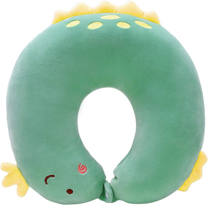 Kid Travel Pillow for Car Airplane Soft Kids Neck Pillow for Head Chin Support Cute Animal U Shaped Travel Pillow Portable Essential for Road Trip Traveling Green Dinosaur