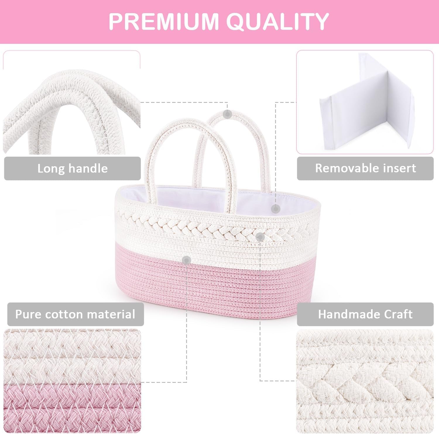 Baby Diaper Caddy, Nursery Storage Bin and Car Organizer for Diapers Wipes, Cotton Rope Basket Changing Table Caddy