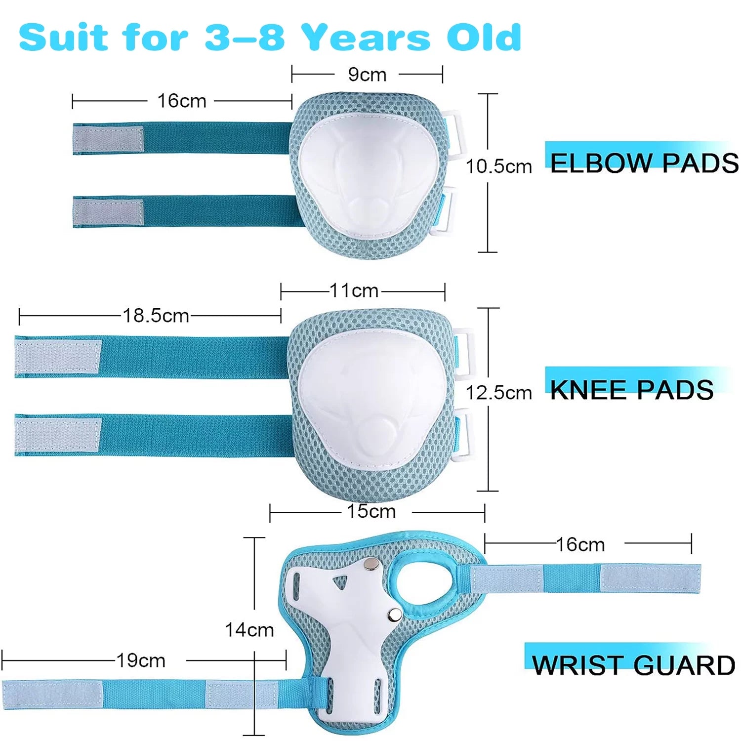 Kids Guards Protective Gear for 3-8 Years Toddlers, Light Blue Knee Pads Elbow Pads with Wrist 3 in 1 Sports Gear Set for Bike, Cycling, Roller Skating, Skateboard