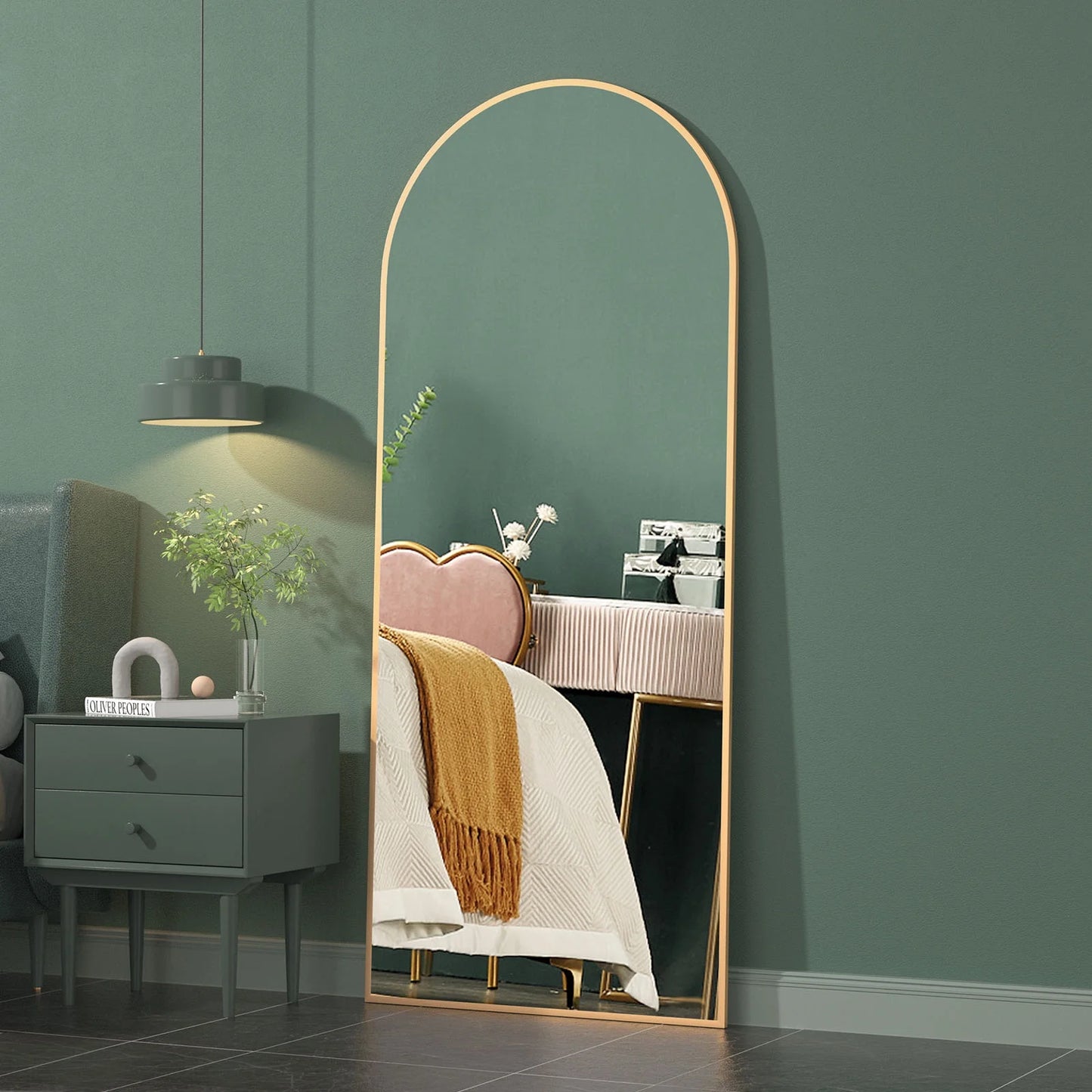 Full Length Mirror Arched Mirror, Floor Mirror with Stand, Full Body Mirror 64"X21" Gold Arch Standing Mirror Large Bedroom Mirror Standing