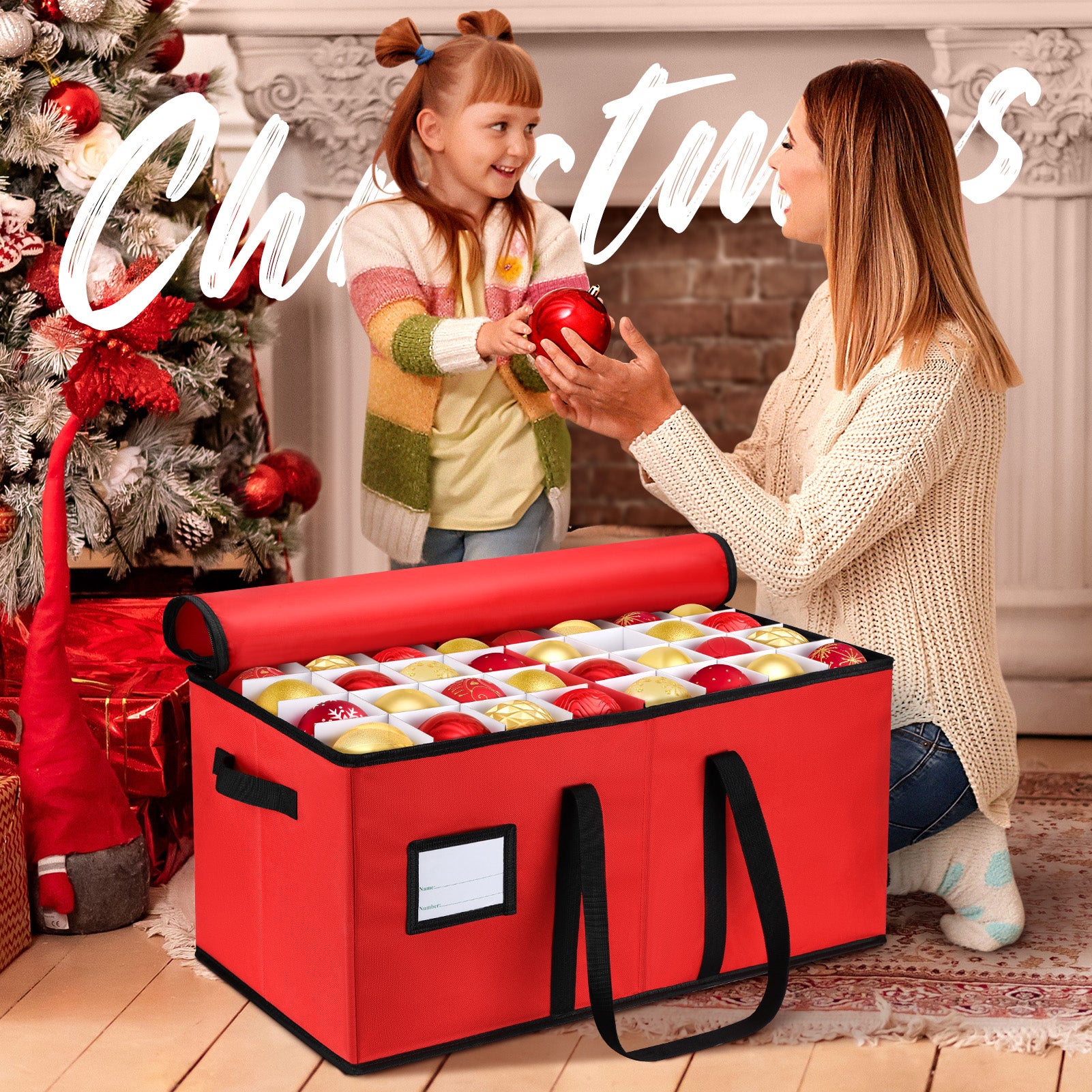 128-Count Premium Red Christmas Ornament Storage Chest, Holiday Ornament Organizer Box, Red