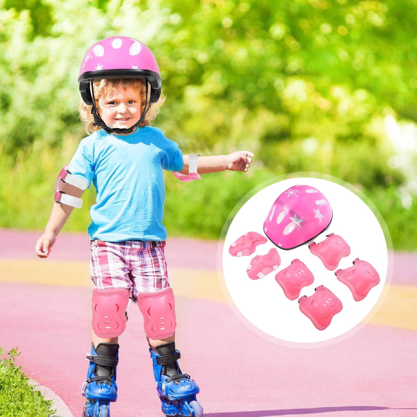 Kids Helmet Pad Set,Adjustable Kids Skateboard Bike Helmet Knee & Elbow Pads Wrist Guards 3-8 Years Kids Protective Gear Set for Girls Boys Bike Roller Skating Scooter Sport