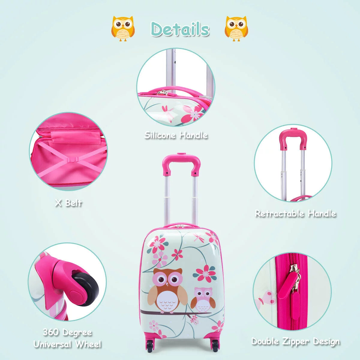 2Pcs 12'' 16'' Kids Luggage Set Suitcase Backpack School Travel Trolley ABS