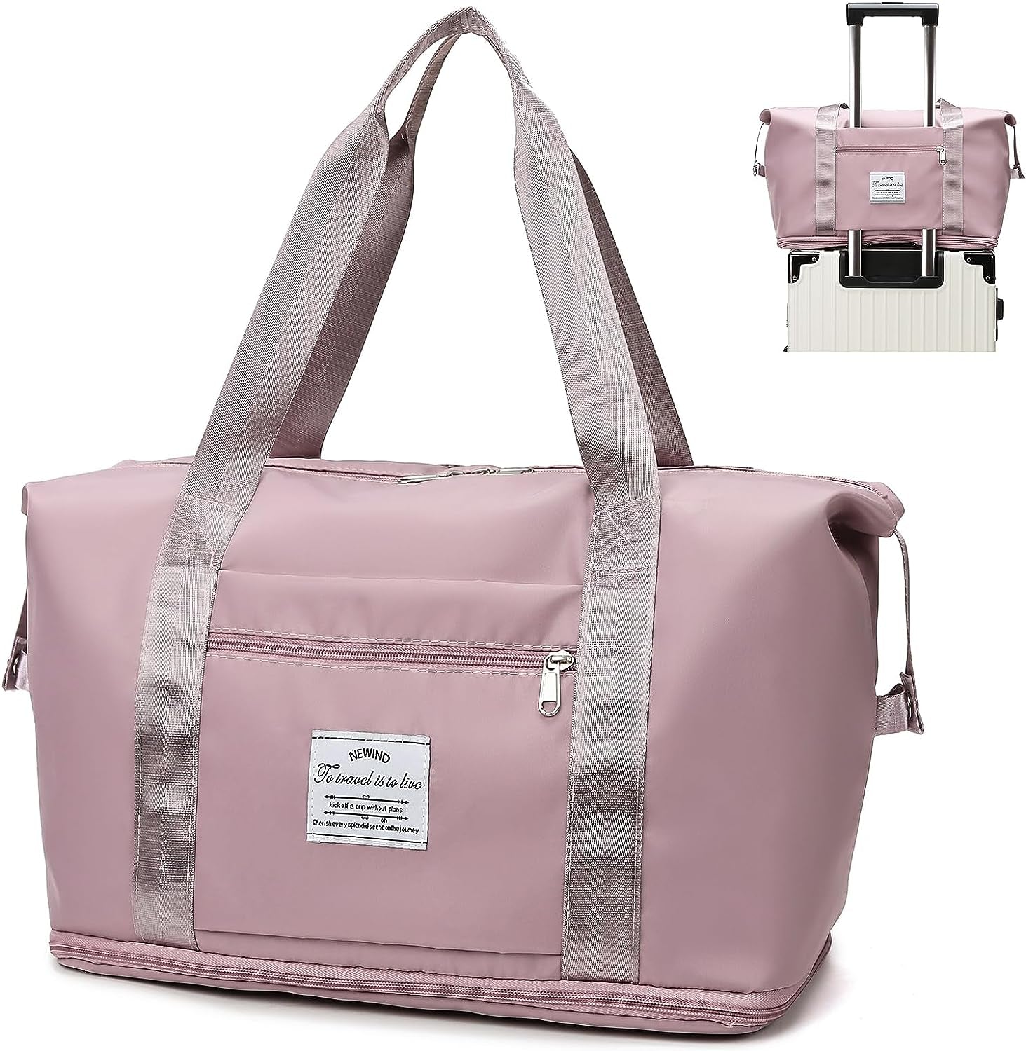 Lightweight Expandable Double Shoulder Strap&Capacity Travel Duffel Bag, Sports Tote Gym Bag, Shoulder Weekender Overnight Bag with Wet Pocket for Women (Pink)