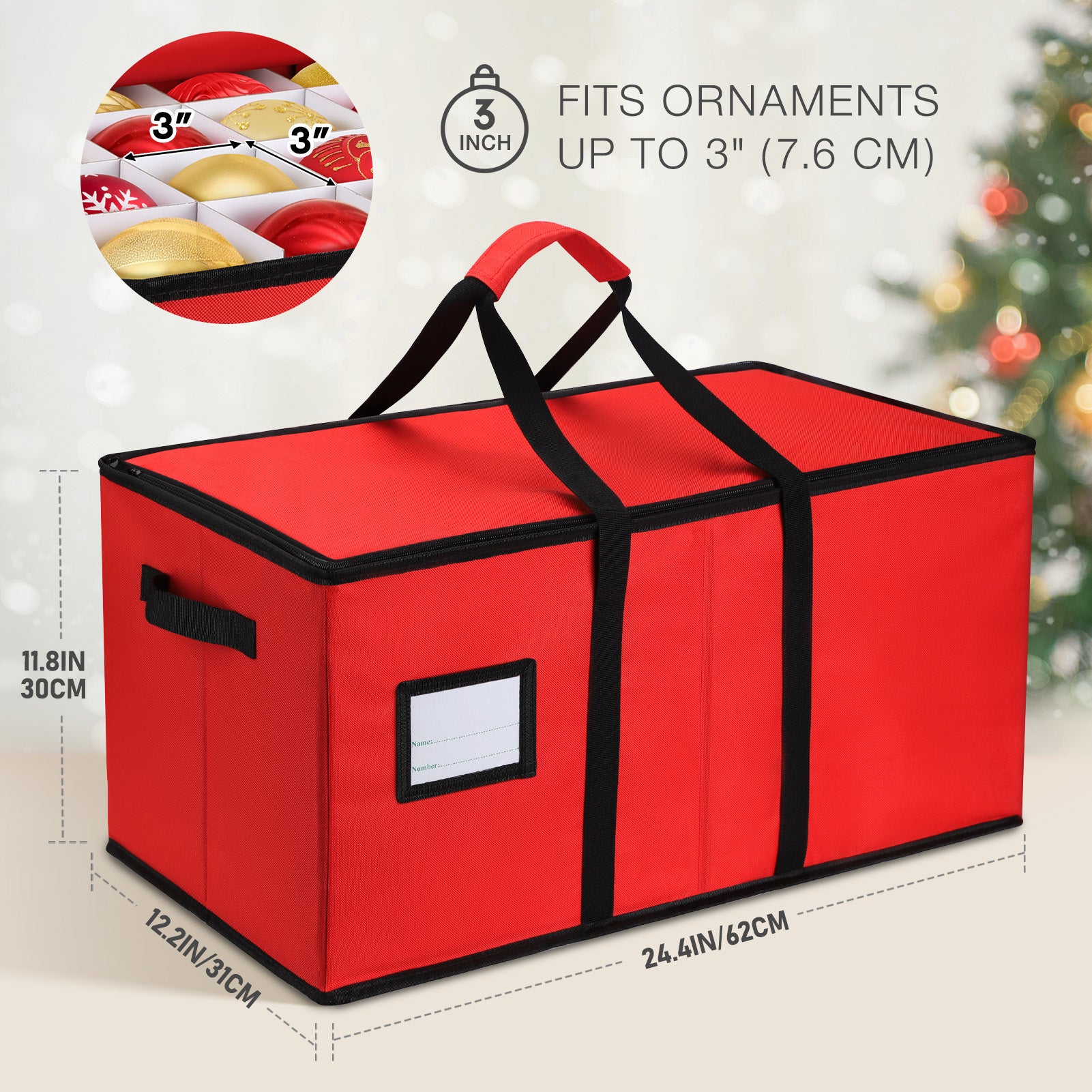 128-Count Premium Red Christmas Ornament Storage Chest, Holiday Ornament Organizer Box, Red