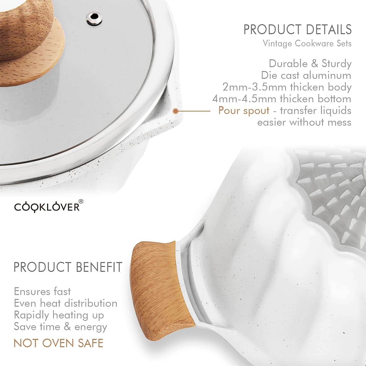 Professional Induction Cookware Set - Nonstick, 100% PFOA Free Pots and Pans with Cooking Utensil Pack - 13 Pieces - White