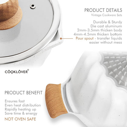 Professional Induction Cookware Set - Nonstick, 100% PFOA Free Pots and Pans with Cooking Utensil Pack - 13 Pieces - White