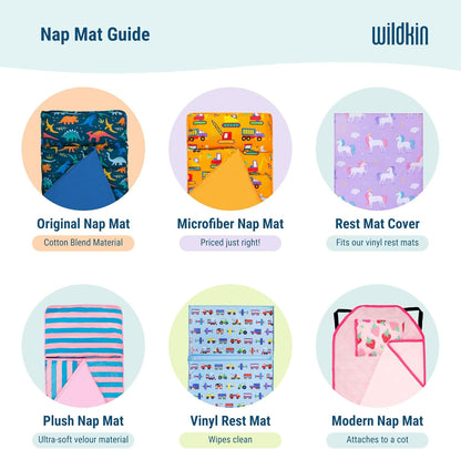 Original Nap Mat with Reusable Pillow for Boys & Girls, Perfect for Elementary Daycare Sleepovers, Features Hook & Loop Fastener, Cotton Blend Materials Nap Mat (Trains, Planes, and Trucks)