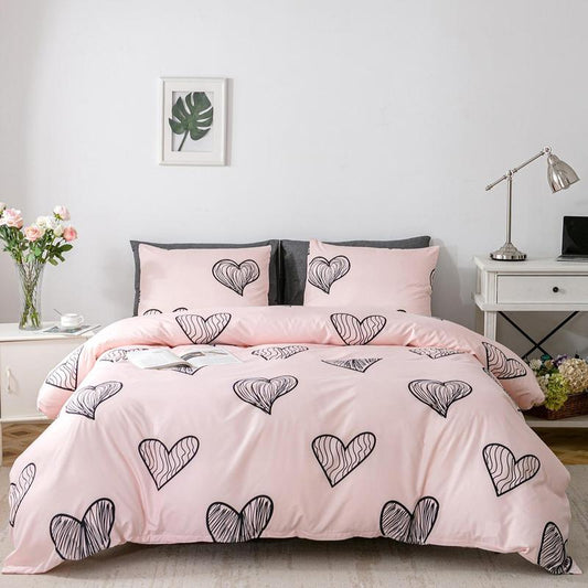 Cozy Bedroom Accessories Heart Print Duvet Cover & Pillowcase without Filler, Room Decor Soft Comfortable Bedding Set for Bed Comforter, Duvet Cover Set, Girly Bedroom Accessories, Halloween Decor