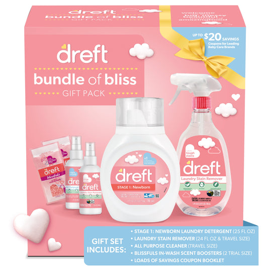 Bundle of Bliss Baby Gift Set with Laundry Detergent and Stain Remover, Infant Essentials, 16 Loads, 7 Pieces