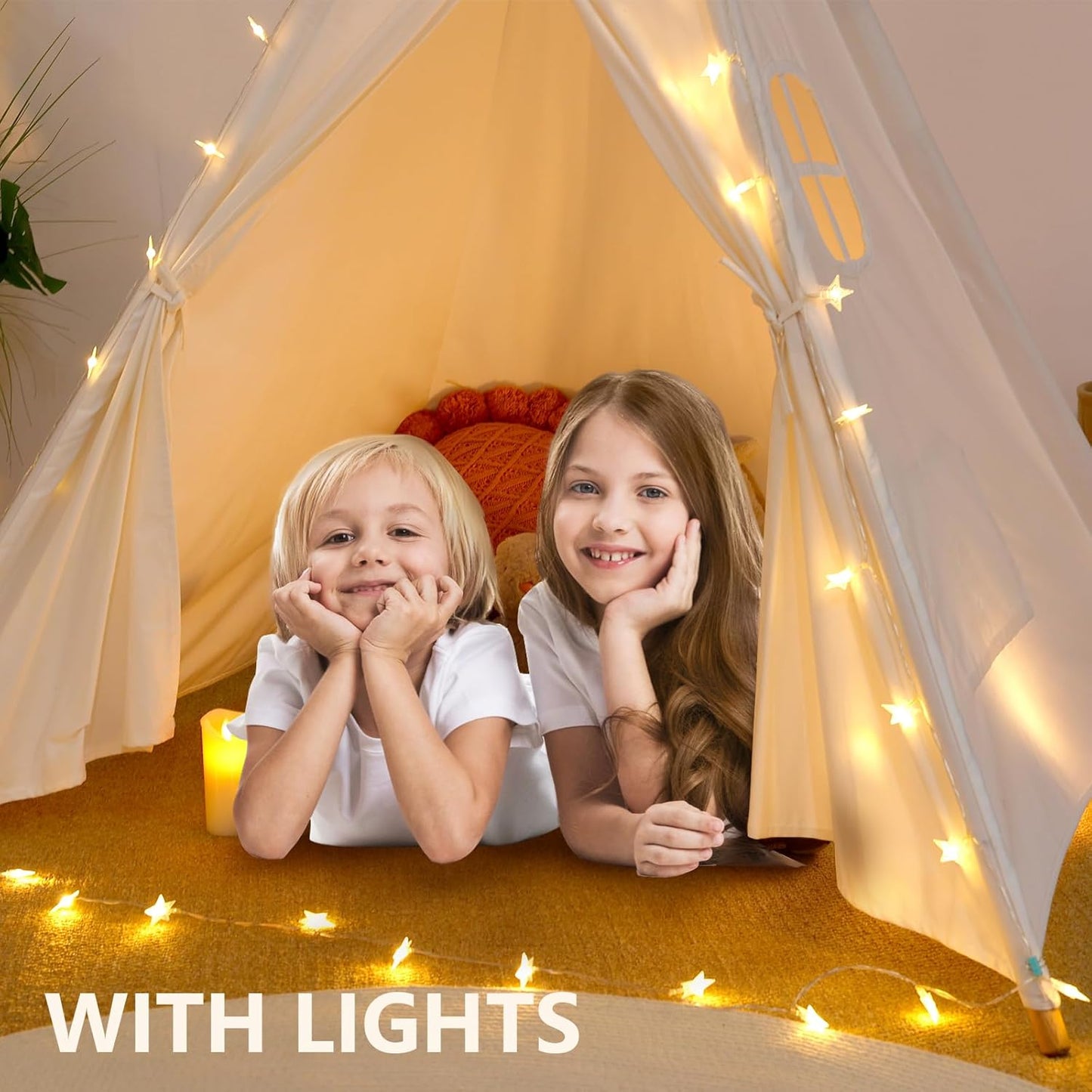 Teepee Tent for Kids with Carry Case, Natural Canvas Teepee Play Tent, Toys for Girls/Boys Indoor & Outdoor Playing (White Teepee Tent)