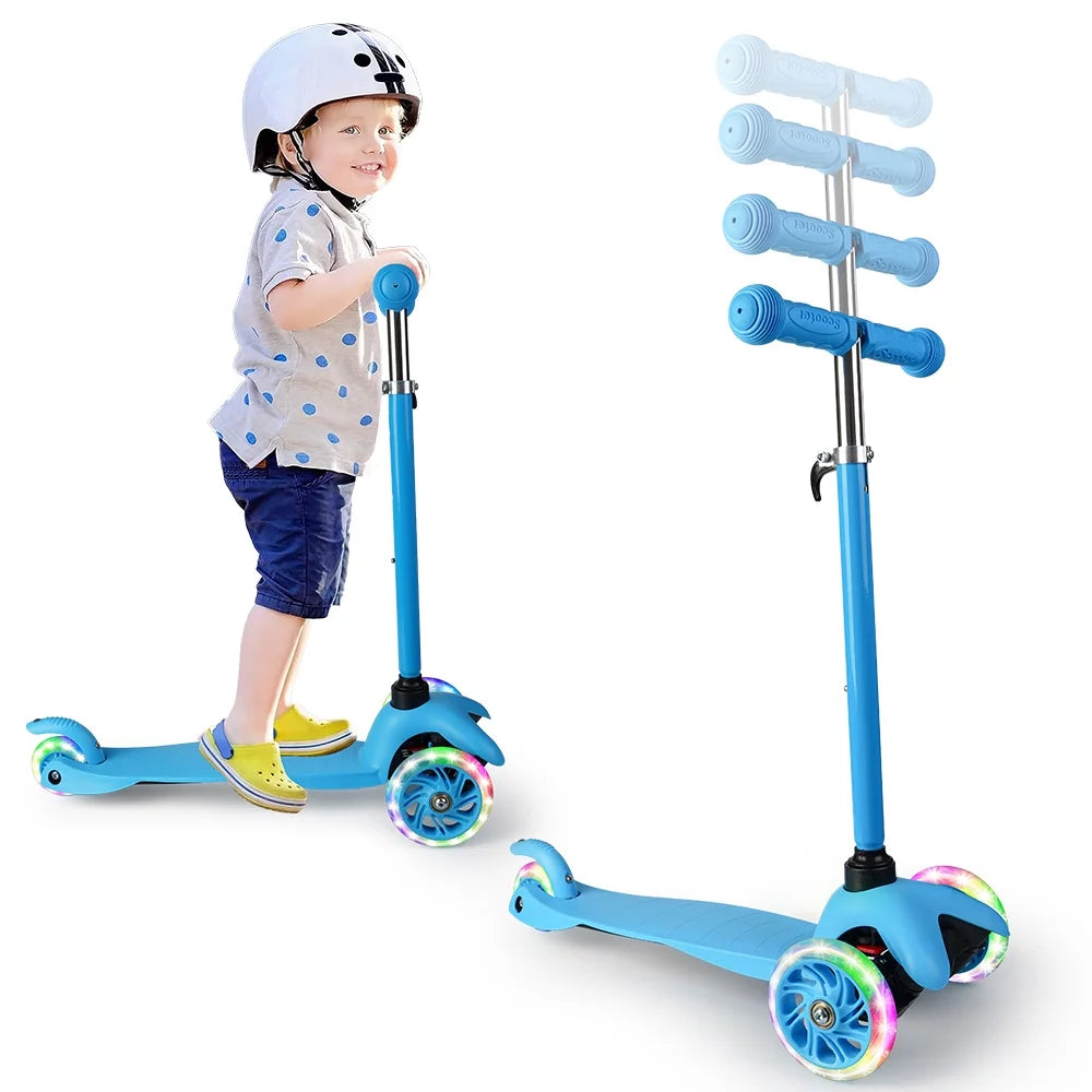 Kids Scooter Kick Scooter 3 Wheel Adjustable Height Light up LED Wheels for Kids Boys Girls Ages 3-12 Blue