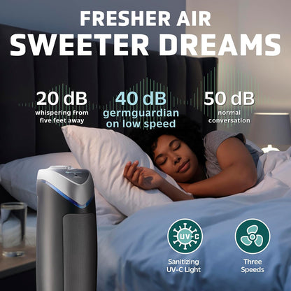 Germguardian Air Purifier with HEPA 13 Filter, Removes 99.97% of Pollutants, Covers Large Room up to 743 Sq. Foot Room in 1 Hr, UV-C Light Helps Reduce Germs, Zero Ozone Verified, 22", Gray, AC4825E