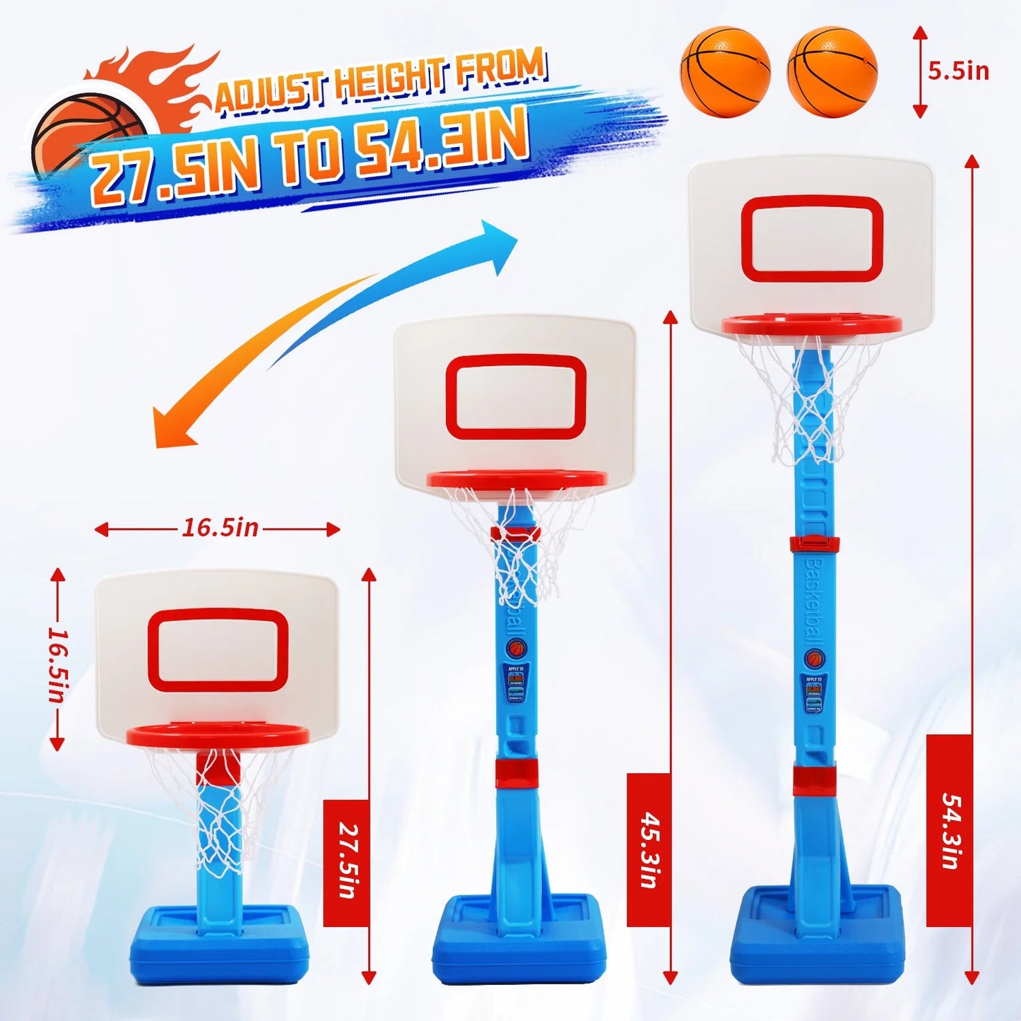 2 in 1 Kids Basketball Hoop, Toddler Basketball Hoop Indoor Mini Adjustable Poolside Basketball Goals with Ball Pump for Boys Girls Outdoor Toys