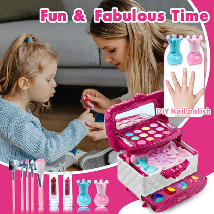 Makeup Kit for Girl, Princess Pretend Play Makeup Set Toys with Mirror, Kids Birthday Gifts