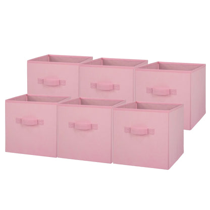 Collapsible Cube Fabric Storage Bins (10.5" X 10.5"), 6 Pack, Pink Puff