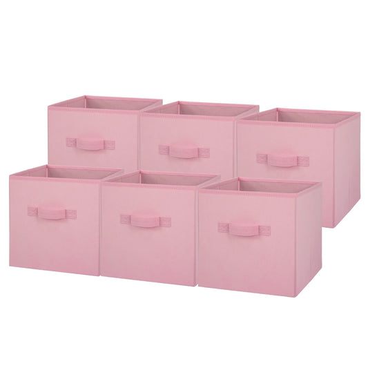 Collapsible Cube Fabric Storage Bins (10.5" X 10.5"), 6 Pack, Pink Puff