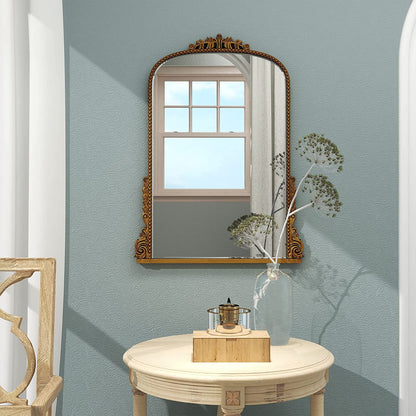 Traditional Baroque Arch Wall Mirror Antique Gold Mirror Wall Decor for Living Room Home 31.5" X 23.6''