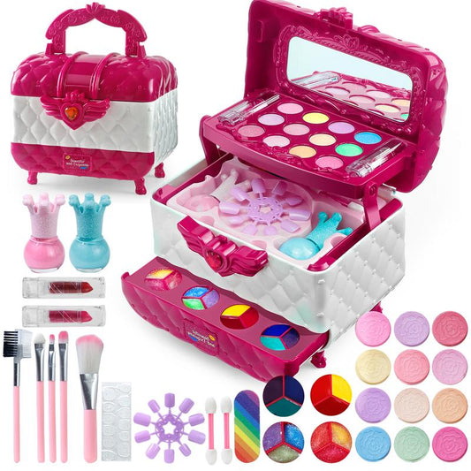 Makeup Kit for Girl, Princess Pretend Play Makeup Set Toys with Mirror, Kids Birthday Gifts