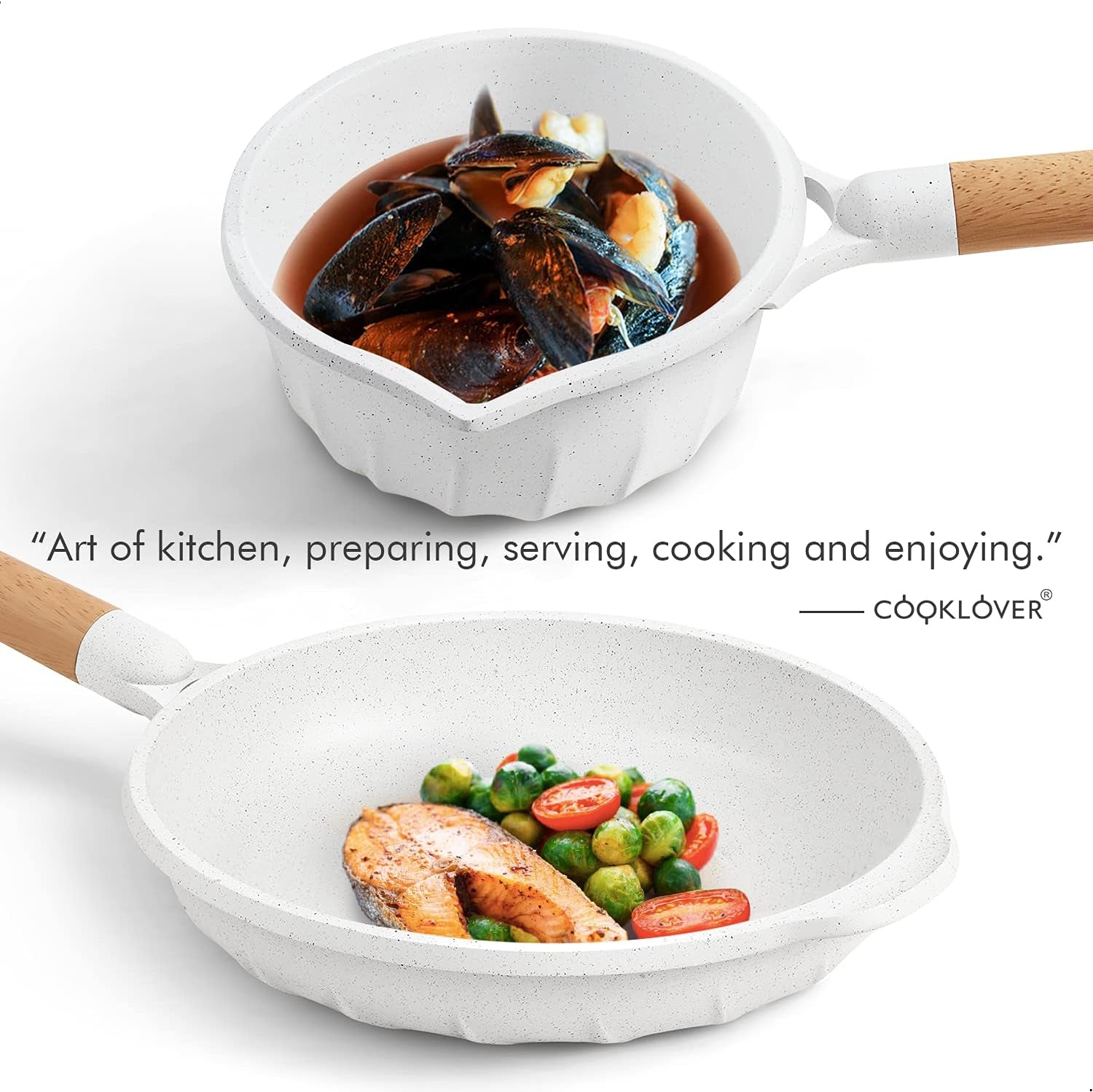 Professional Induction Cookware Set - Nonstick, 100% PFOA Free Pots and Pans with Cooking Utensil Pack - 13 Pieces - White