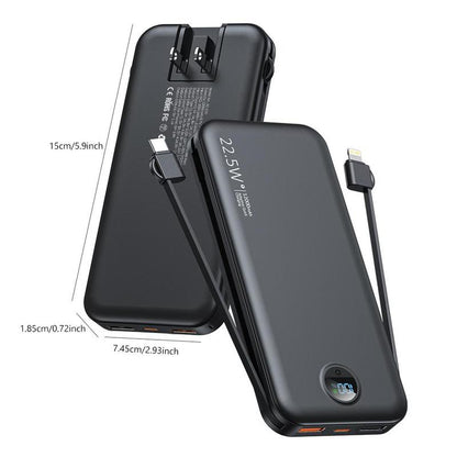 12000Mah Power Bank with Built-In 2 Self-Cables, 1 Count SCP22.5W PD20W Fast Charging Power Bank with Type-C Output/Input & LED Digital Display Screen, Compatible with Iphone, Galaxy and Other Electronic Products