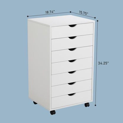 Sweetcrispy plus 7 Drawer Chest - Dresser Storage Cabinets Dressers Wooden Dresser Bedroom Cabinet with Wheels Mobile Organizer Drawers for Office, Home